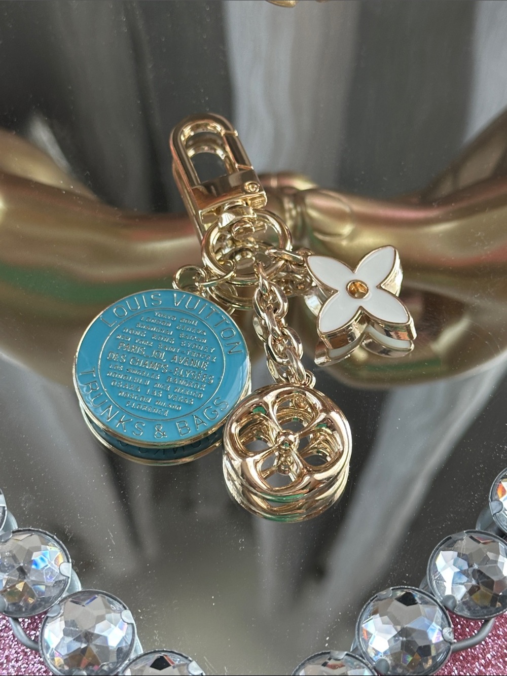 Unlisted Gold-tone Keychain with Blue and White Charms